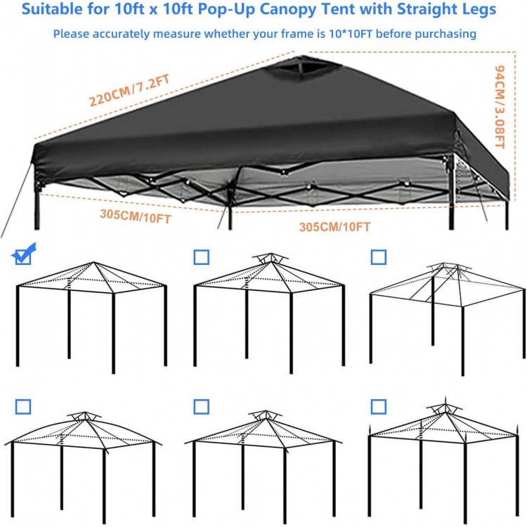 10x10 Canopy Replacement Top Cover,Pop Up Canopy Tent Top with Air Vent Ropes