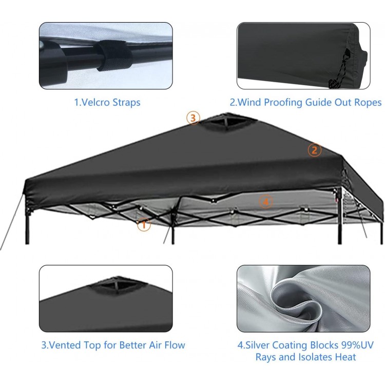 10x10 Canopy Replacement Top Cover,Pop Up Canopy Tent Top with Air Vent Ropes