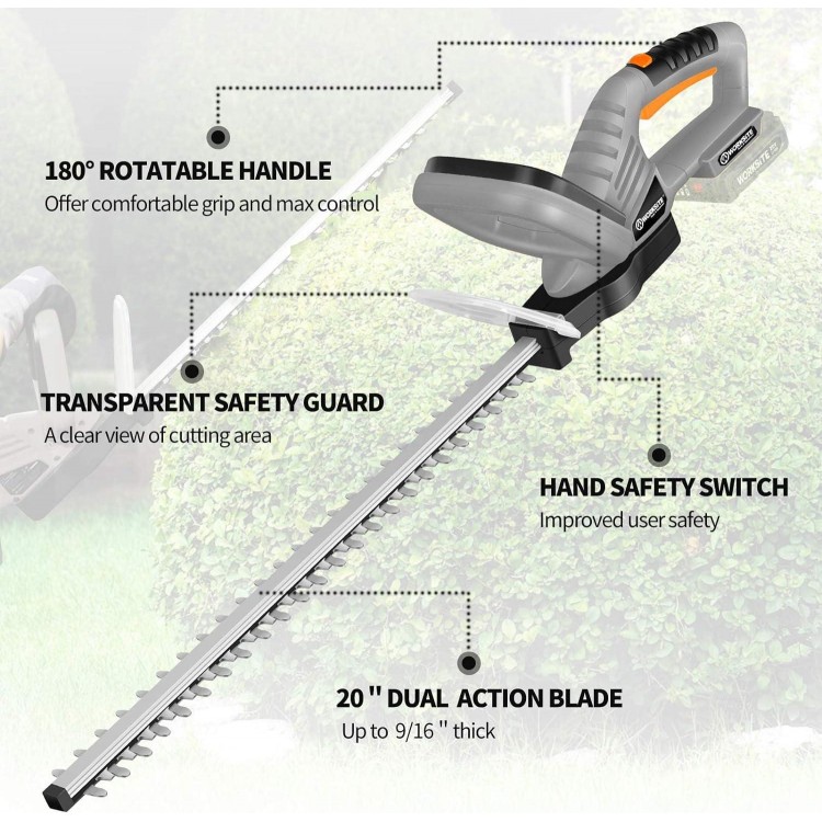 20V Hedge Trimmer Cordless,Lightweight Bush Trimmer With Dual Steel Blade