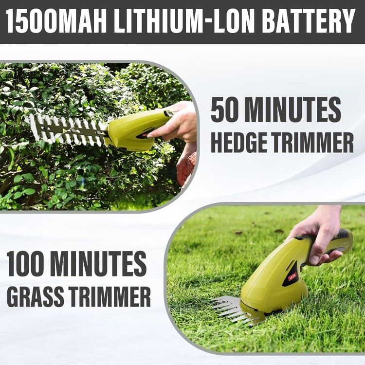 7.2V Cordless Grass Shears & Hedge Trimmer,2 in 1 Handheld Grass Clippers