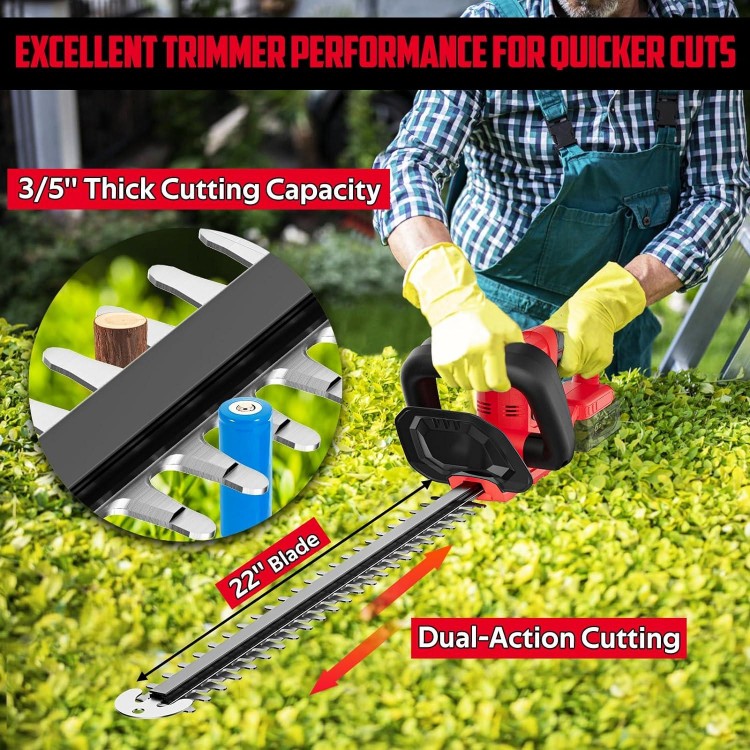 18v Battery (NO Battery), Cordless Electric Hedge Trimmer with Brushless Motor