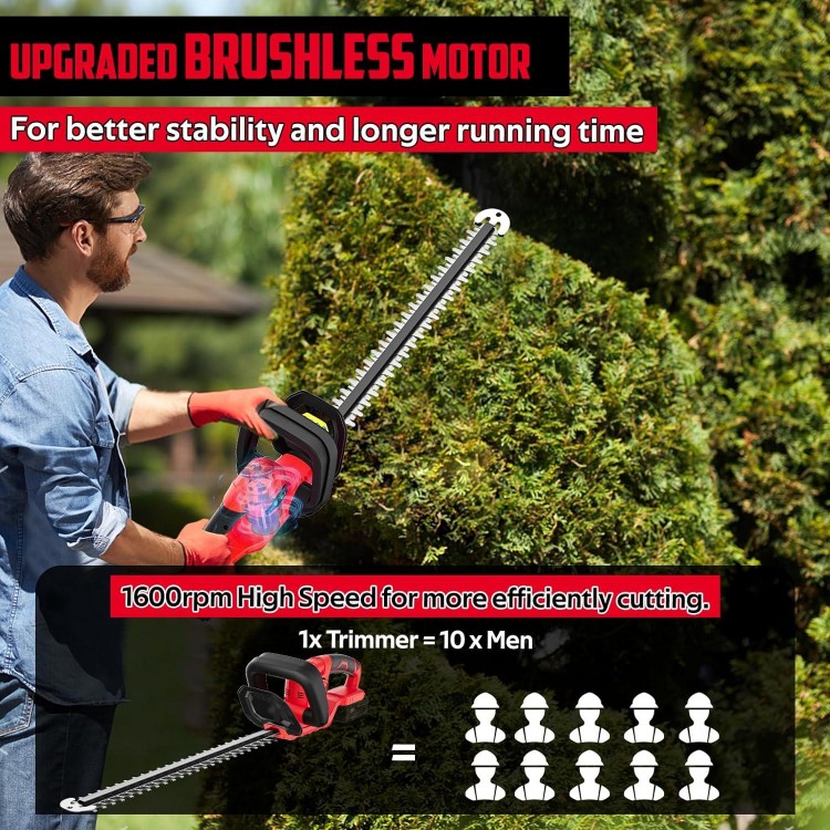 18v Battery (NO Battery), Cordless Electric Hedge Trimmer with Brushless Motor