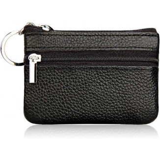 Small Leather Coin Purse Change Pouch for Women Men Kids with Zip Key Ring