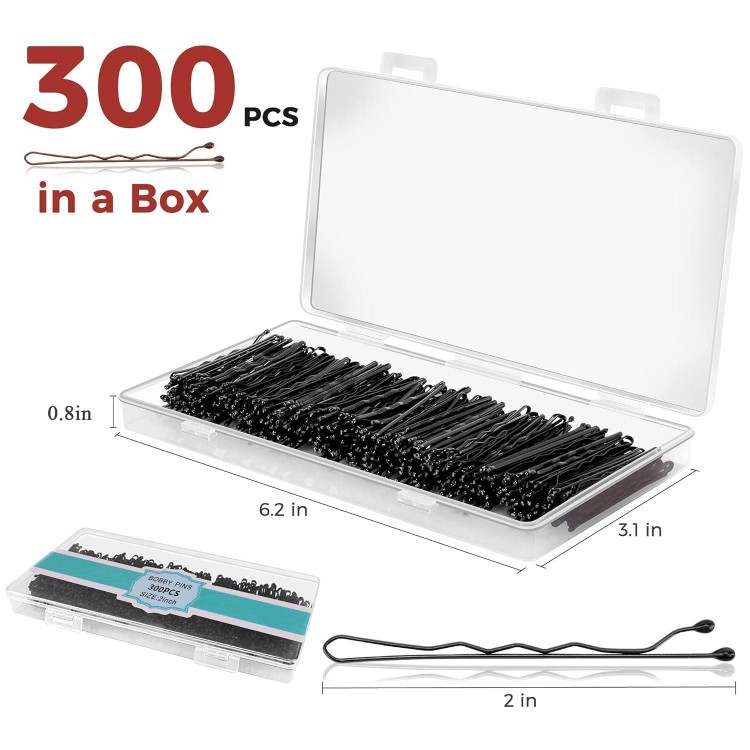 300 Pcs Bobby Pins Black,Invisible Wave Hair clips Bulk with Storage box