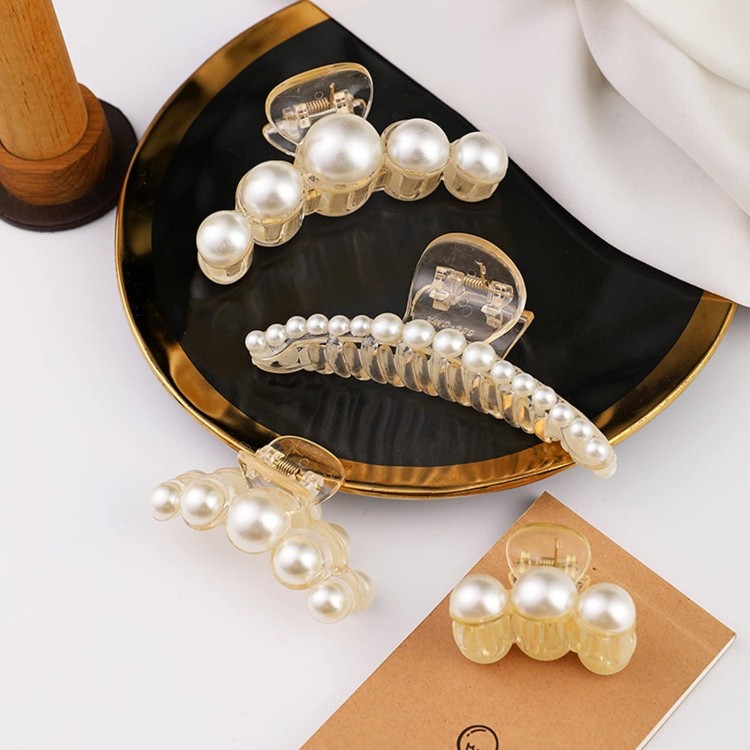 4 PCS Large Pearl Hair Claw Clips,Hair Barrette Clamps for Thick Hair