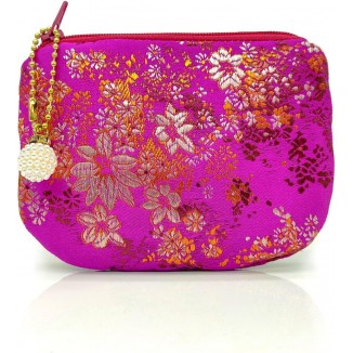 Handmade Jewelry Pouch Women Coin Purse Brocade Zipper Wallet Silk Makeup Bag