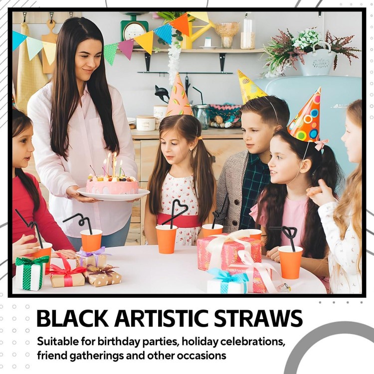 100PCS Black Flexible Plastic Straws