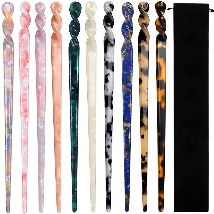 10 Pieces Acetate Hair Sticks Leopard Print Hair Pins, Tortoise Shell Hairpin