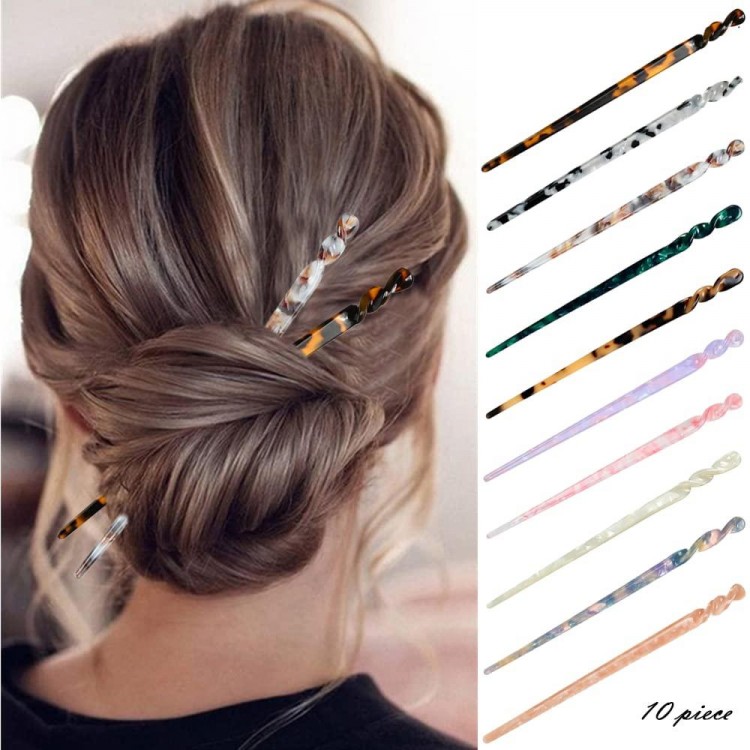 10 Pieces Acetate Hair Sticks Leopard Print Hair Pins, Tortoise Shell Hairpin