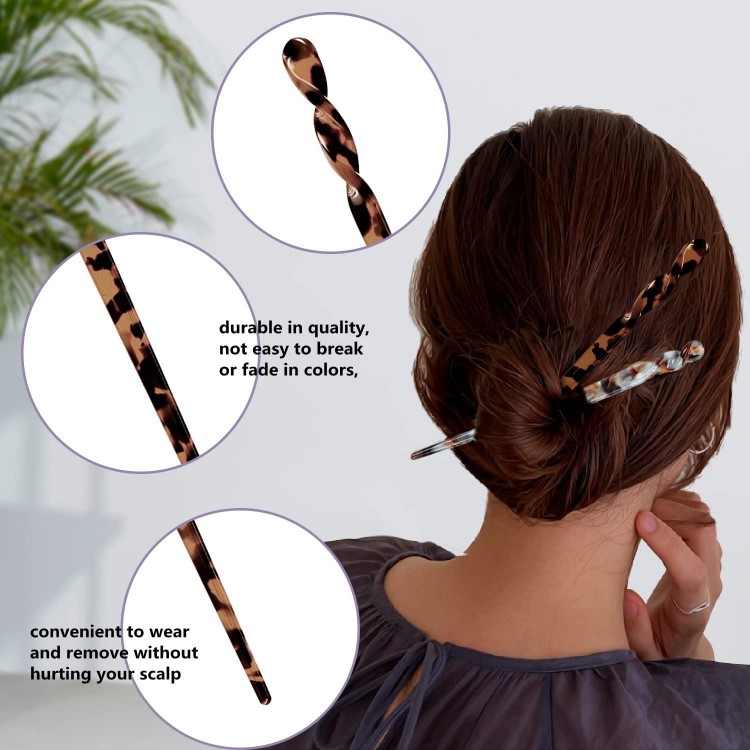 10 Pieces Acetate Hair Sticks Leopard Print Hair Pins, Tortoise Shell Hairpin