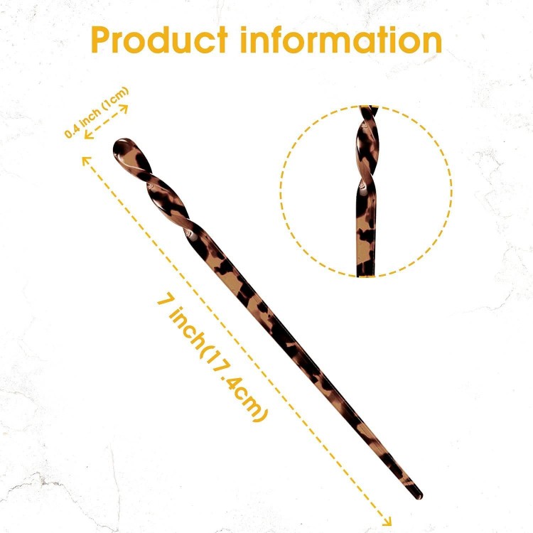 10 Pieces Acetate Hair Sticks Leopard Print Hair Pins, Tortoise Shell Hairpin