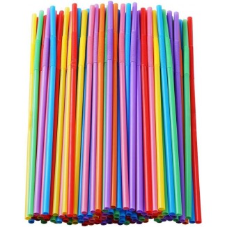 100 Pcs Colorful Plastic Long Flexible Straws