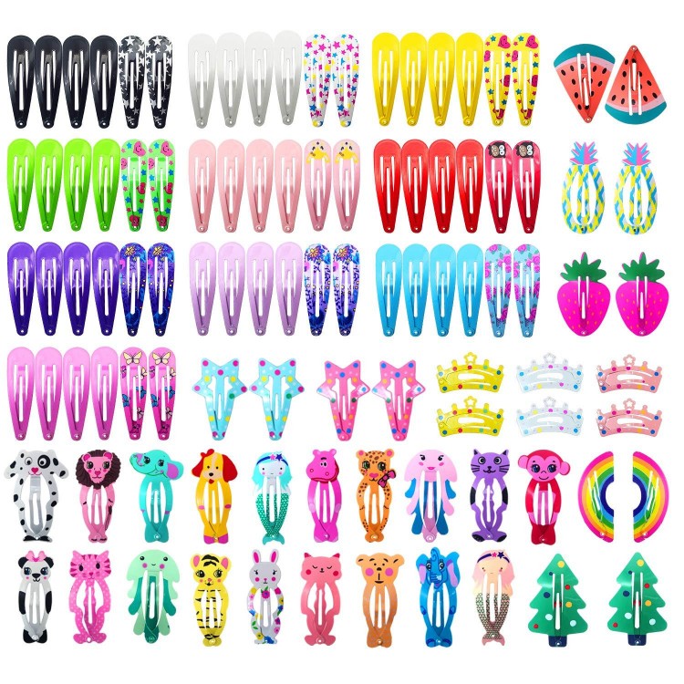 100 Pcs No Slip Metal Snap,Cute Candy Color Cartoon Design Hair Pins