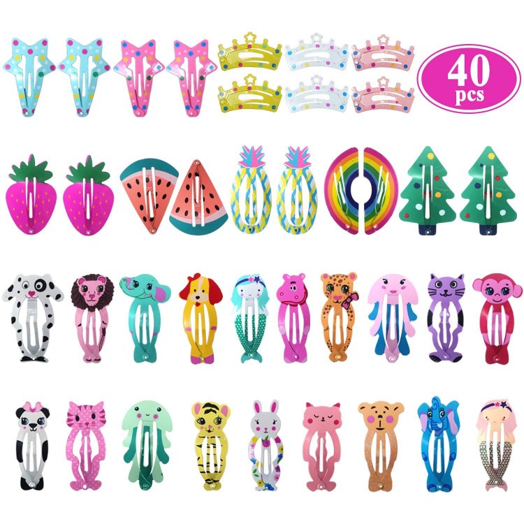 100 Pcs No Slip Metal Snap,Cute Candy Color Cartoon Design Hair Pins