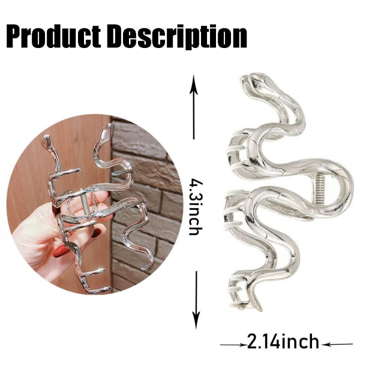 1Pcs Snake Hair Claw Clips Metal Silver Hair Clip Elegant Snake Design