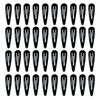 40 Pack Black 2 Inch Barrettes Women Metal Snap Hair Clips Accessories
