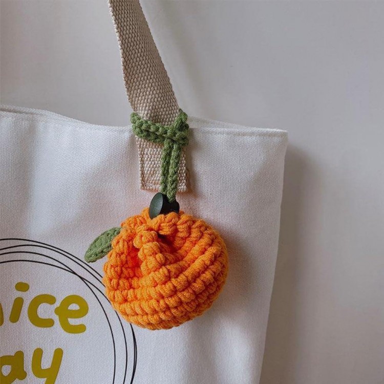 Cute Tangerine Shaped Small Storage Bag,Crochet Drawstring Bags,Mini Handwoven