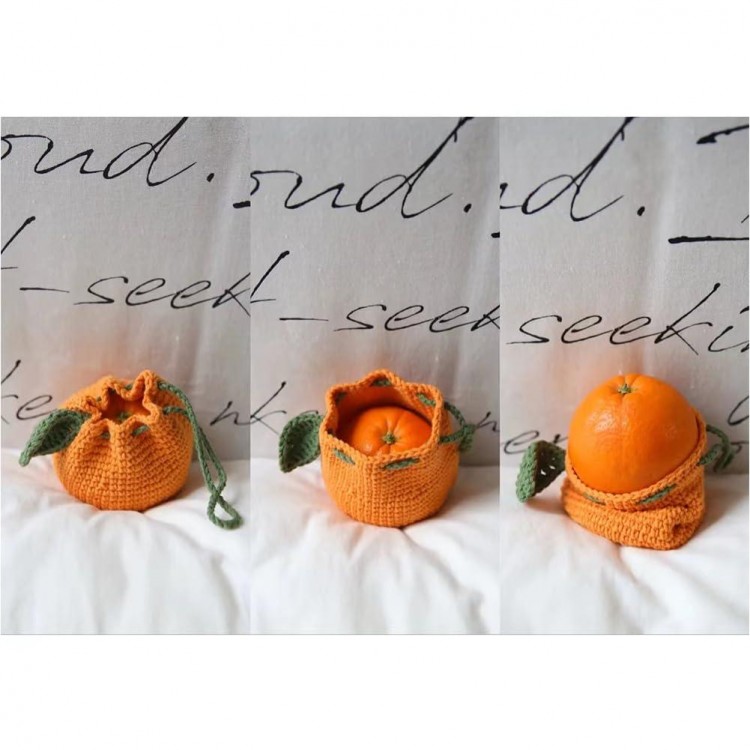 Cute Tangerine Shaped Small Storage Bag,Crochet Drawstring Bags,Mini Handwoven