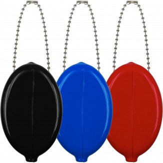3 Pieces Rubber Coin Purse,Oval Squeeze Coin Holders With Chain for Women