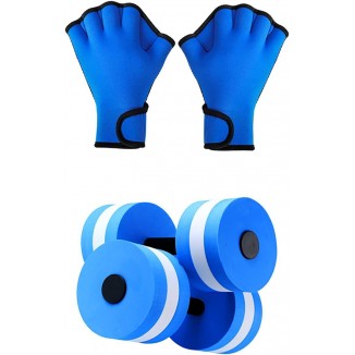 High-Density EVA-Foam Dumbbell Set and Webbed Gloves