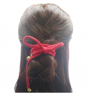 47Inches Vintage Red Hair Band Long String Hair Rope Ring Jingle Bell Accessories