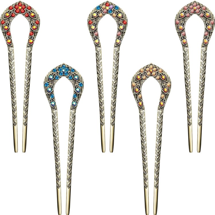 5 Pieces French Hair Pins Vintage Hair Forks Metal U Shaped Chignon Pin