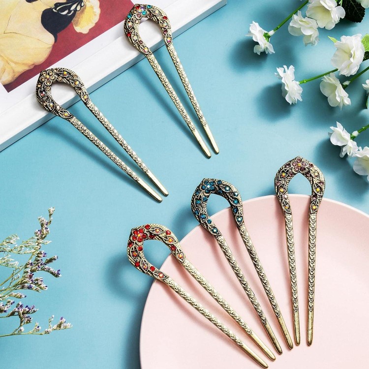 5 Pieces French Hair Pins Vintage Hair Forks Metal U Shaped Chignon Pin