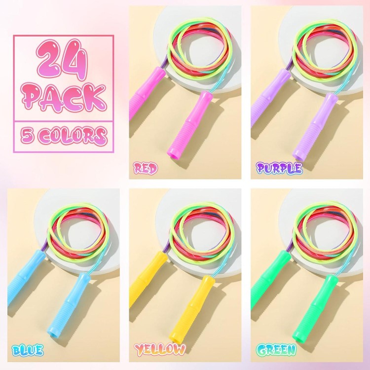 24 Pcs Jump Ropes Bulk Rainbow Jumping Ropes for Kids Nylon Skipping Ropes