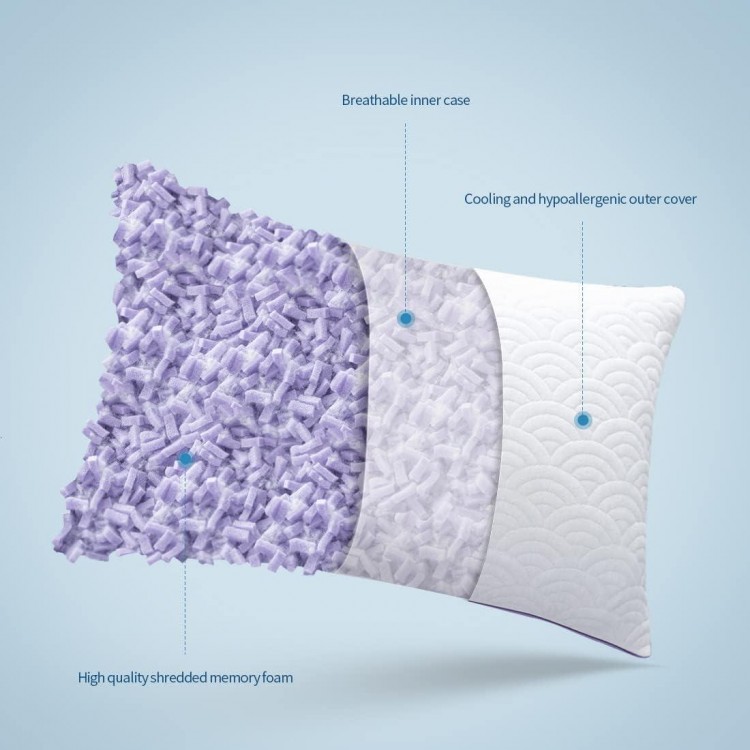 Memory Foam Pillows Queen Size Set of 2 Adjustable