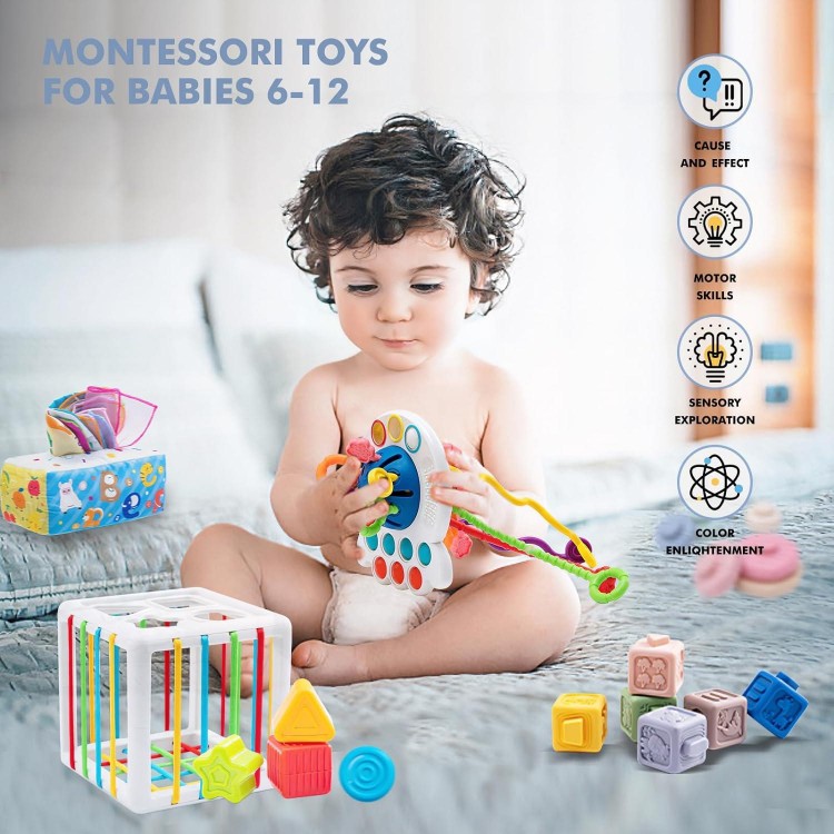 5 in 1 Montessori Toys for Babies 6-12 Months, Baby Toys Including Pull Rope Toys