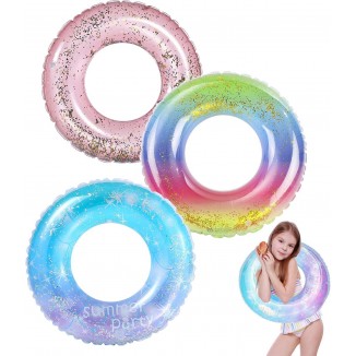 Inflatable Pool Floats 3 Pack Glitter Swim Rings for 2-5 Years Old Kids Pool Tubes Toys