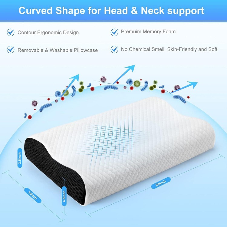 Contour Memory Foam Pillow, Neck Pillows for Pain