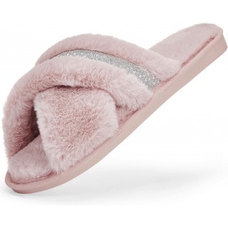 Women's Fuzzy Slippers House Slippers Soft Cross Band