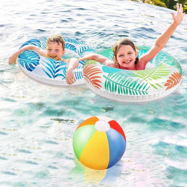 90shine 7PCS Luau Pool Floats: Hawaiian Swimming Rings with 13.5 Beach Balls 