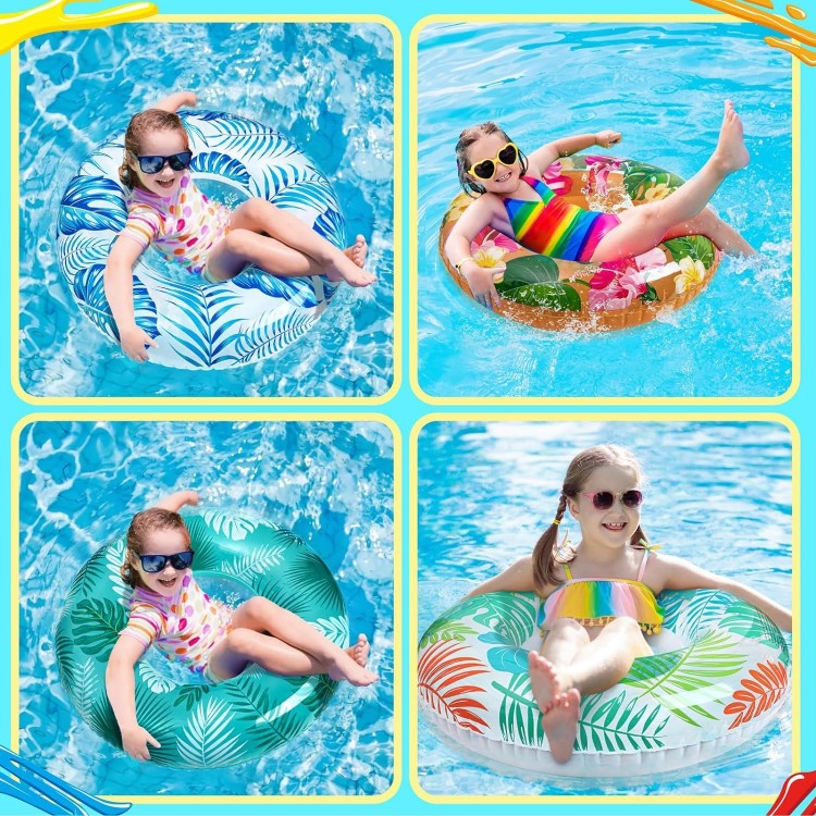 90shine 7PCS Luau Pool Floats: Hawaiian Swimming Rings with 13.5 Beach Balls 