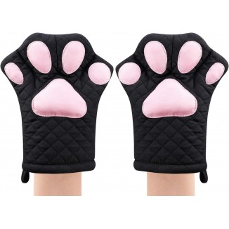 Oven Mitts,Cat Design Heat Resistant Cooking Glove Quilted Cotton Lining