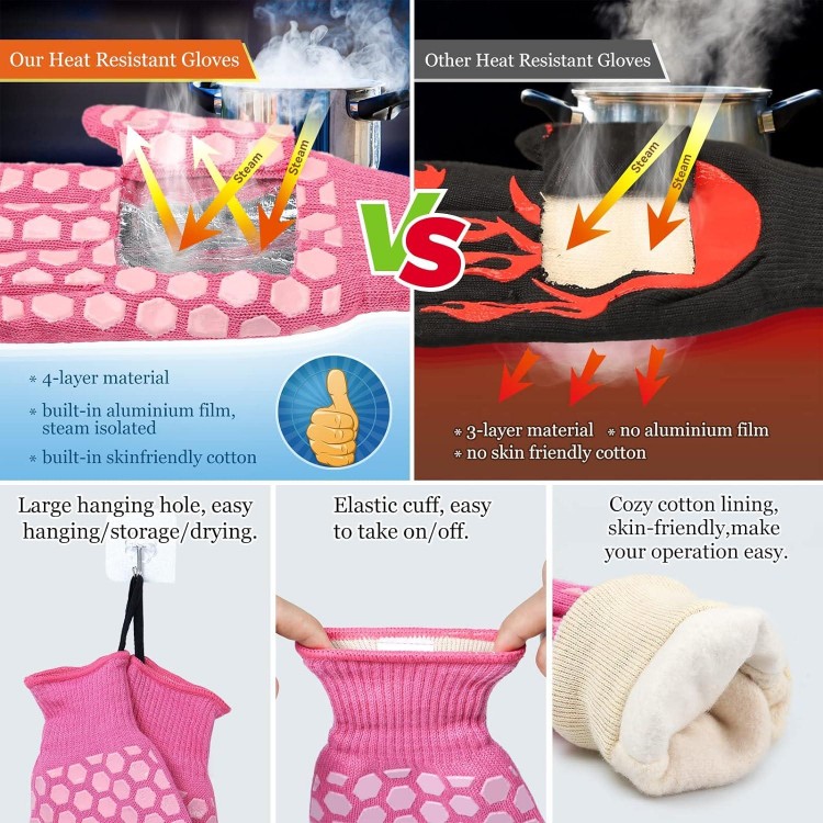 BBQ Grill Oven Gloves Mitt for Men Women 932℉/500℃ Heat Resistant