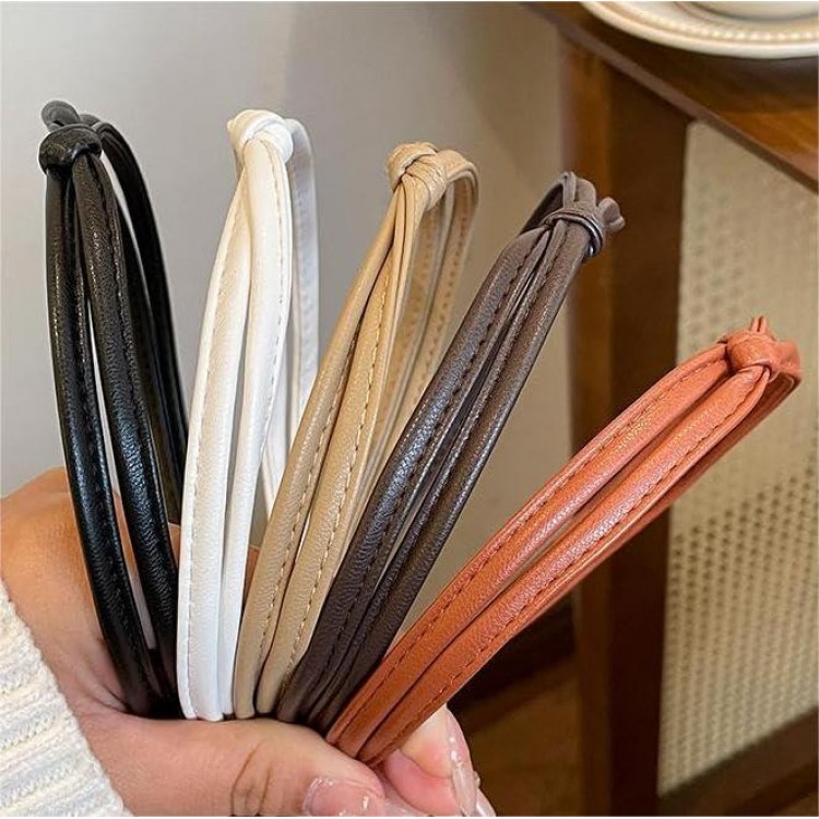 5 Pcs Thin Leather Headbands for Women