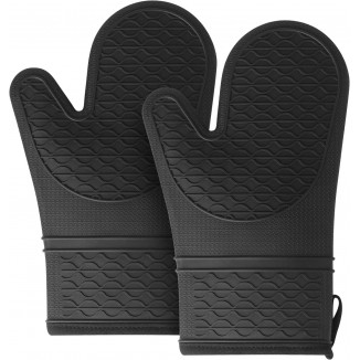 Oven Mitts Heat Resistant - 2PCS Black Silicone Oven Mitts