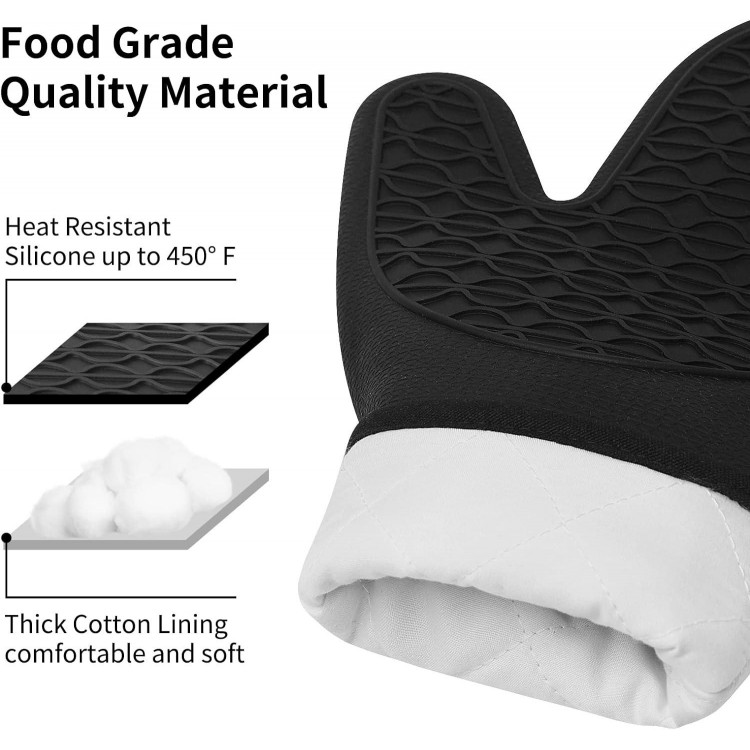 Oven Mitts Heat Resistant - 2PCS Black Silicone Oven Mitts