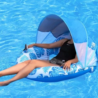 New Upgraded Pool Chair Float with Shade,XL Pool Floats for Adults