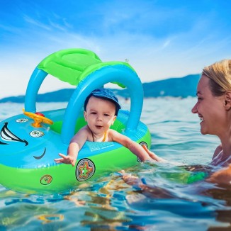 Inflatable Baby Swimming Ring with UPF 50+ Canopy,Beach Water Toys