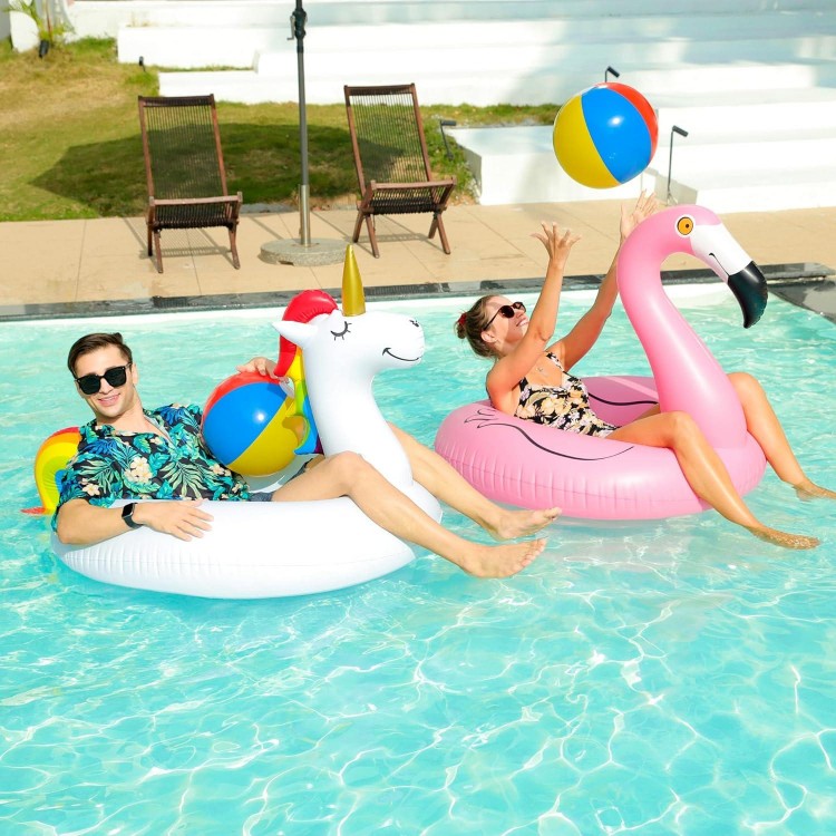 2 Pack 42'' Inflatable Pool Floats Flamingo Unicorn Swim Tube Rings