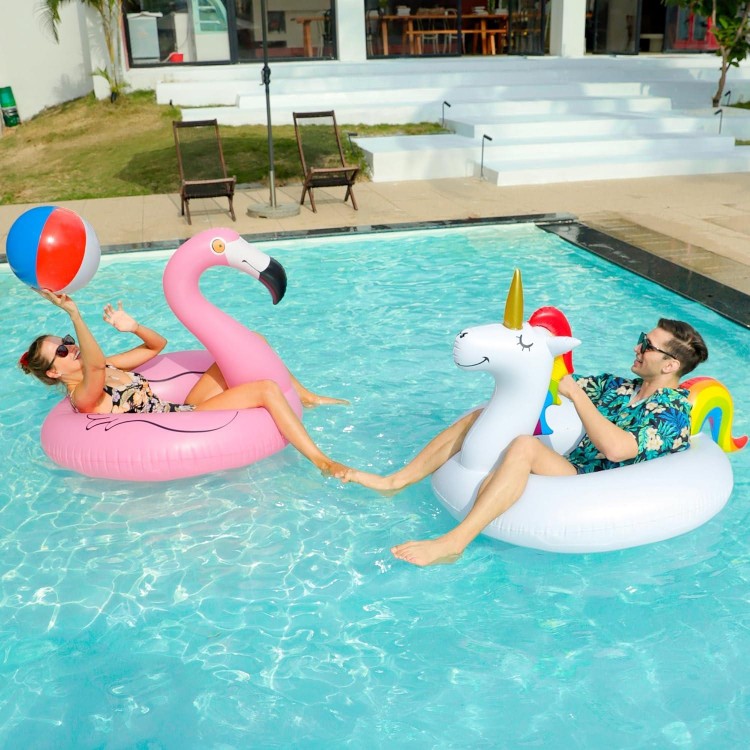 2 Pack 42'' Inflatable Pool Floats Flamingo Unicorn Swim Tube Rings