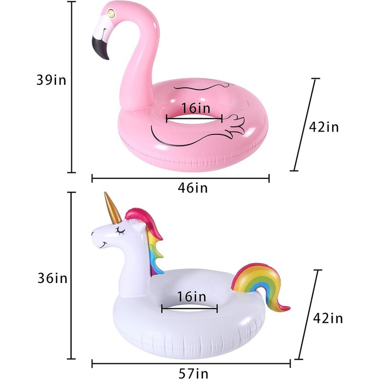 2 Pack 42'' Inflatable Pool Floats Flamingo Unicorn Swim Tube Rings