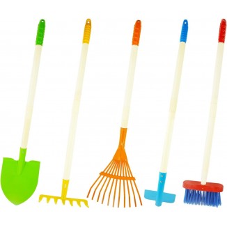 Kids Shovel, Rake for Leaves, Spade, Hoe and Broom, 5Pcs