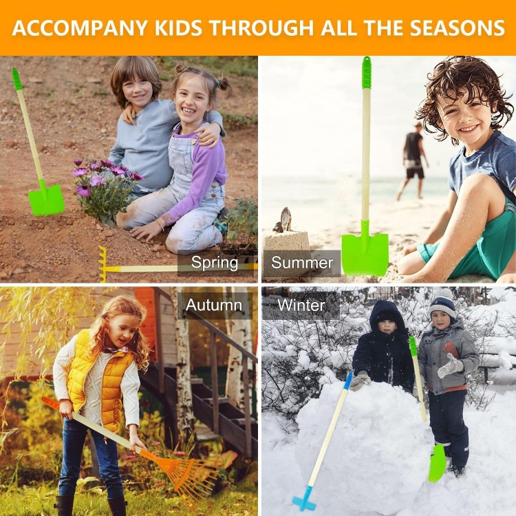 Kids Shovel, Rake for Leaves, Spade, Hoe and Broom, 5Pcs