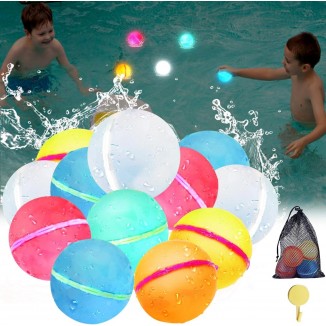 12Pcs Reusable Water Balloons with LED Light, Water Balloons Quick Fill
