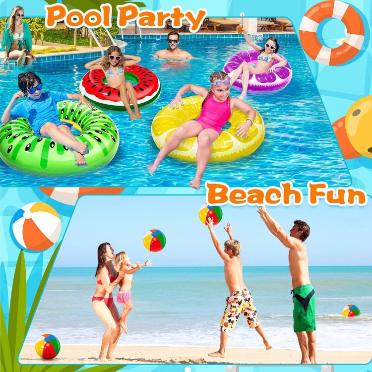 8 Pack Inflatable Pool Floats Toys for Kids, 4 Pcs Fruit Pool Swim Tubes Rings