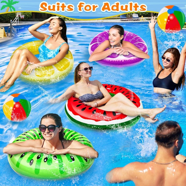 8 Pack Inflatable Pool Floats Toys for Kids, 4 Pcs Fruit Pool Swim Tubes Rings